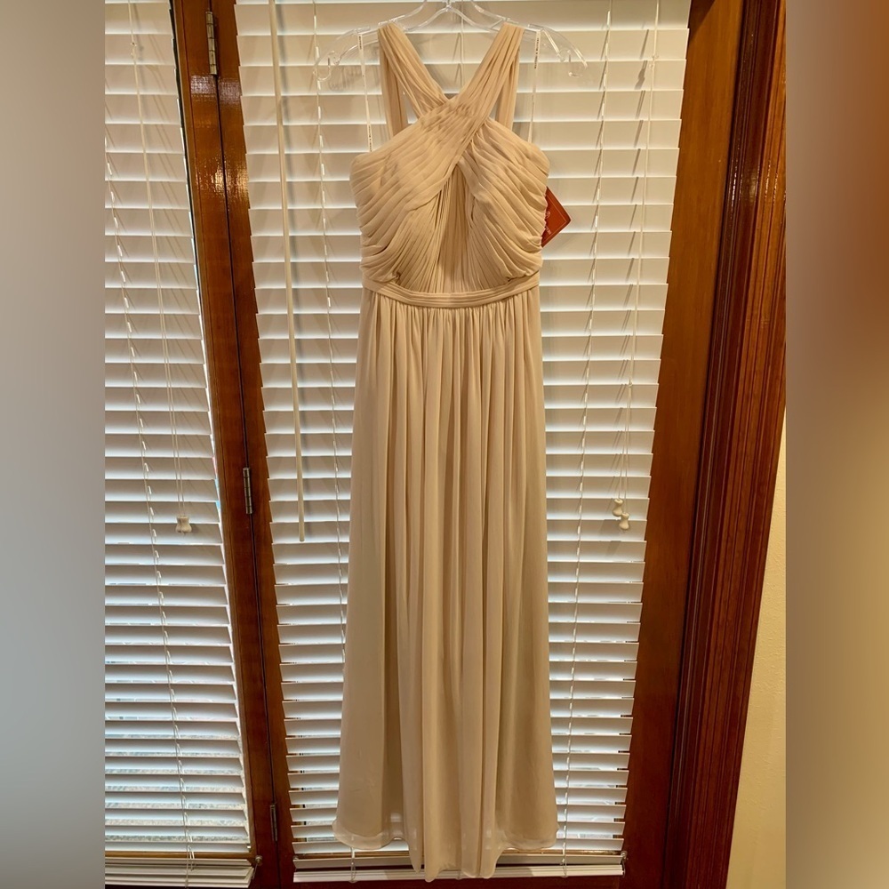 Watters & Watters Micah Dress Crinkle Chiffon Halter French Vanilla Sz 4 NWT - Picture 2 of 7